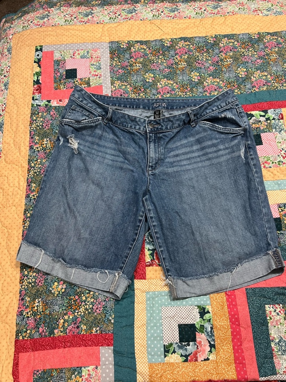Apt. 9 Women's Rolled Cuff Distressed Denim Bermuda Shorts - Blue